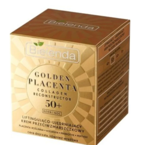 Bielenda Golden Placenta 50+ Face Cream, a day and night cream in a 50ml container, designed for lifting, firming, and anti-wrinkle care for mature skin.”