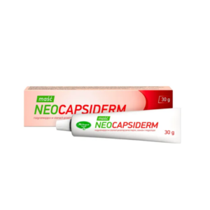 Tube and box of NeoCapsiderm ointment, 30g, used for warming relief in cases of muscle, joint, and back fatigue.