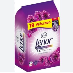 Lenor washing powder, Amethyst Blütentraum, color protection, laundry care, 19 wash loads, stain removal, fabric freshness, odor removal, floral scent, low-temperature effectiveness, household supplies, fabric care, bright colors, premium wash, German quality, eco-friendly packaging, 450g pack, effective cleaning, everyday laundry, color-safe detergent.