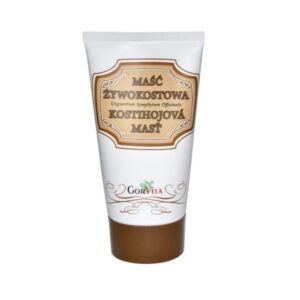 A tube of Gorvita Maść Żywokostowa (130ml) featuring a simple white and brown design with labels in Polish. The ointment is described as beneficial for skin irritations and inflammation, containing natural ingredients like comfrey and arnica.