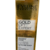 Golden packaging of Eveline Gold Lift Expert Luxurious Eye Cream with 24K Gold, SPF 8, designed to reduce wrinkles, dark circles, and puffiness