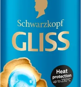 A bottle of Schwarzkopf Gliss Aqua Revive Express Repair Conditioner with a blue label, featuring a silhouette and moisturizing elements, designed for normal to dry hair.