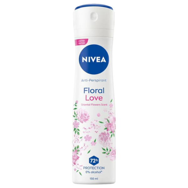 NIVEA Floral Love Anti-Perspirant Spray, 150ml, limited edition with oriental floral scent, 72-hour protection, 0% alcohol.