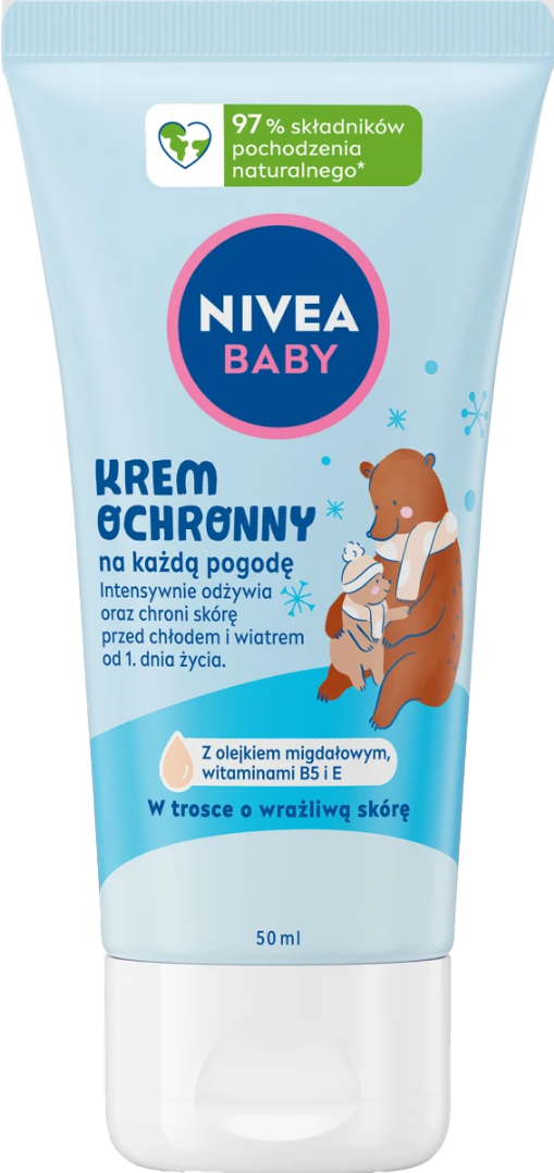 Nivea Baby Protective Cream for all weather conditions with natural ingredients, 50ml tube.