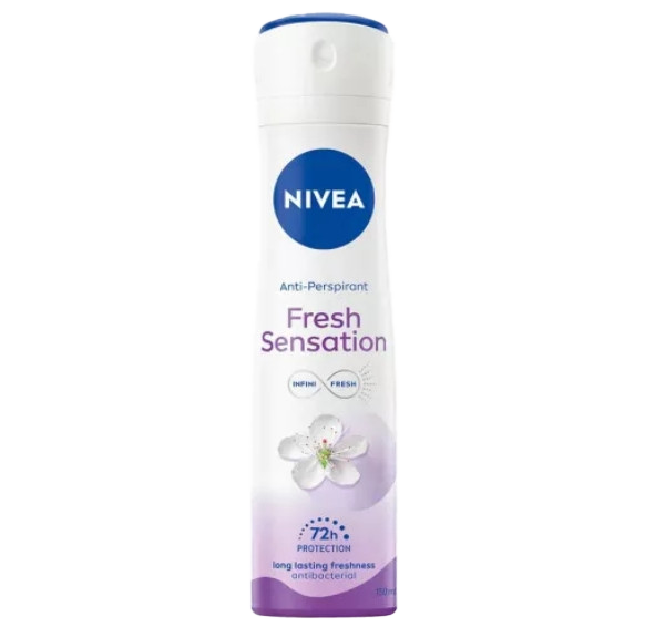 A 150ml bottle of NIVEA Fresh Sensation Anti-Perspirant, offering 72-hour protection with antibacterial properties and a fresh fragrance.