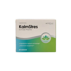 A box of KalmStres dietary supplement by Activlab Pharma, containing 60 tablets to help ease nervous tension and promote better sleep.