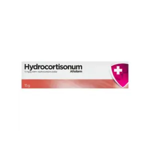 Hydrocortisonum Cream 5 mg/g by Aflofarm, 15g tube, for anti-inflammatory relief of skin irritation and itching.